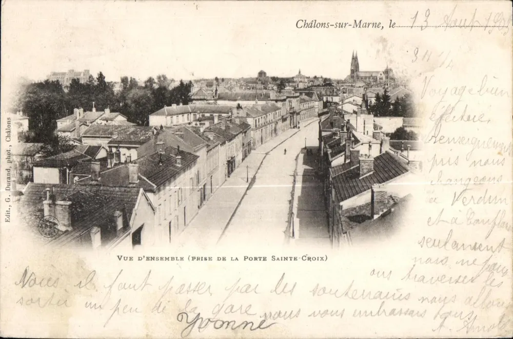 Châlons-sur-Marne — Gesamtansicht (Einnahme der Porte Sainte-Croix) — Édit. G. Durand, phot. Châlons - Vorderseite
