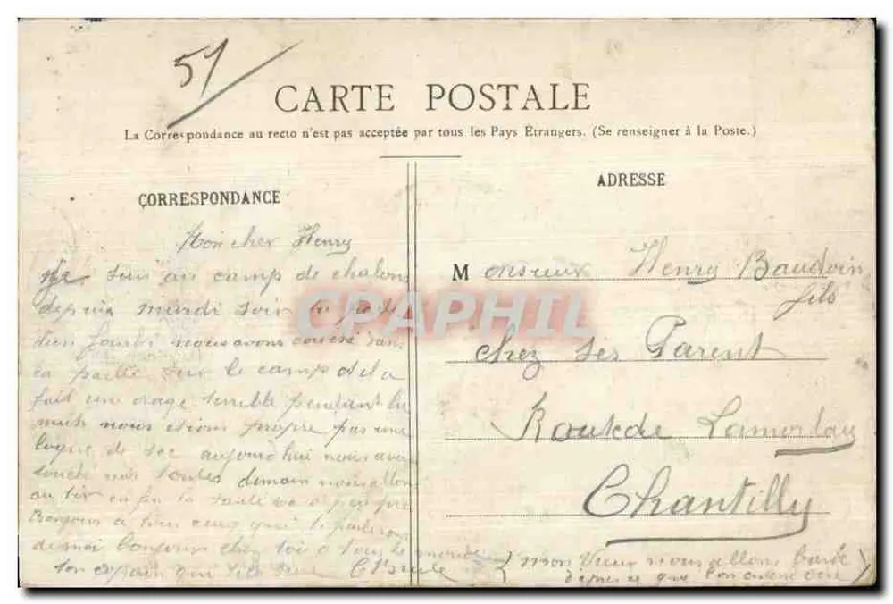 Camp von Châlons — Ein Eckbereich des Lagers — Militär-Buchhandlung geöffnet, Nr. 65 - Rückseite