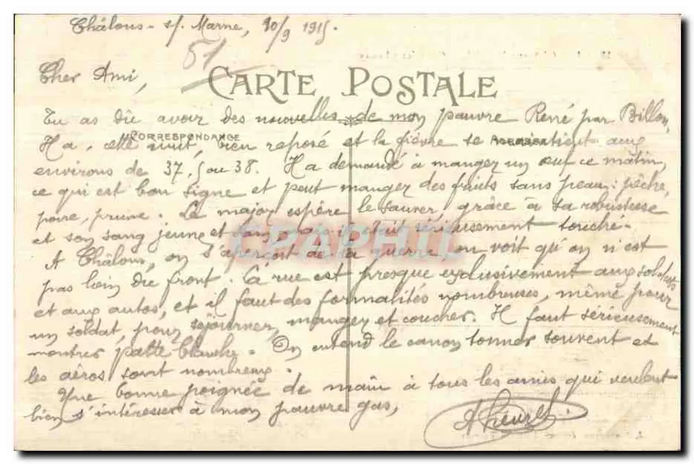 Châlons-sur-Marne — Quartier Chanzy — 106e d'Infanterie, éditeur J. Bourgogne, Château-Poberty - Verso