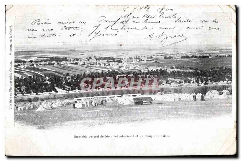 Mourmelon-le-Grand — Ensemble général de Mourmelon-le-Grand et du Camp de Châlons — Librairie et Photographic Galien - Recto