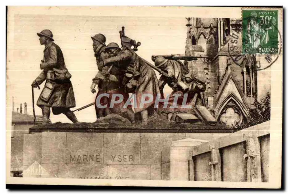 Monumento aos Mortos Marne Yser — estátua de soldados — editor desconhecido - Frente