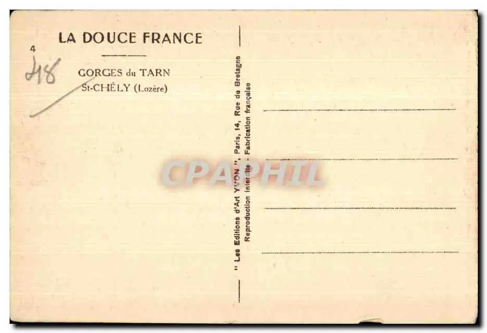 Gorges do Tarn — St-Chély (Lozère) — Les Éditions d'Art Yvon, Paris - Verso