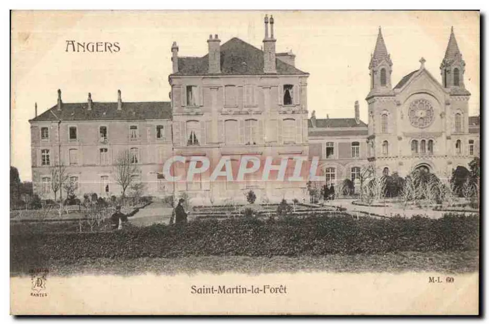 Saint-Martin-la-Forêt — vista do jardim com igreja e edifícios — editor RANTES, n° M-L 60 - Frente