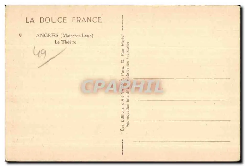 Angers — Das Theater — Éditions d'Art Yvonne, Paris - Rückseite