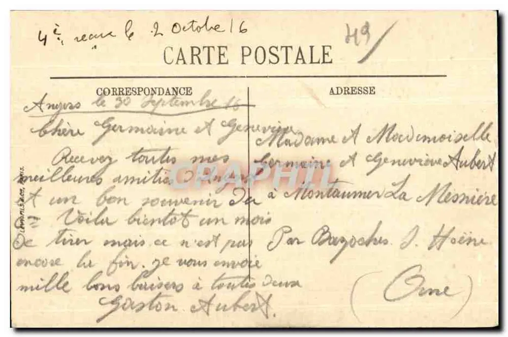 Ein Gedanke vom 6. Génie in Angers — Verleger nicht sichtbar, Seriennummer nicht lesbar - Rückseite