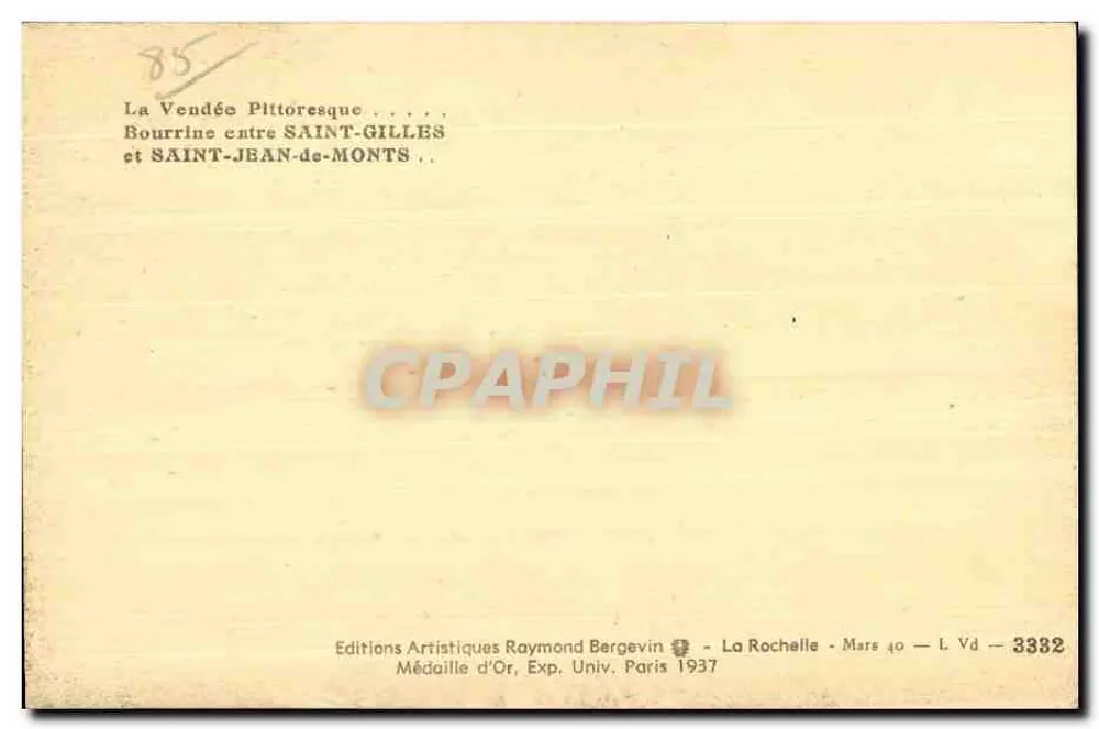 Bourrine zwischen Saint-Gilles und Saint-Jean-de-Monts — Éditions Artistiques Raymond Bergevin - Rückseite