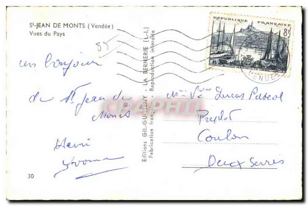 St-Jean de Monts — Praia, Pinheiros, Moinho de Monts, Jardineiros — Éditions Gil-Guheny - Verso