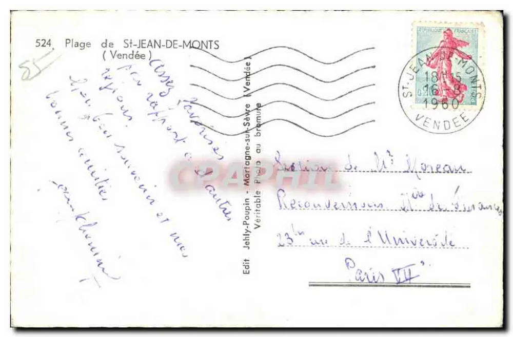 Praia de St-Jean-de-Monts — Vendée — Édit Jély-Poupin, Sèvre-sur-Breume - Verso