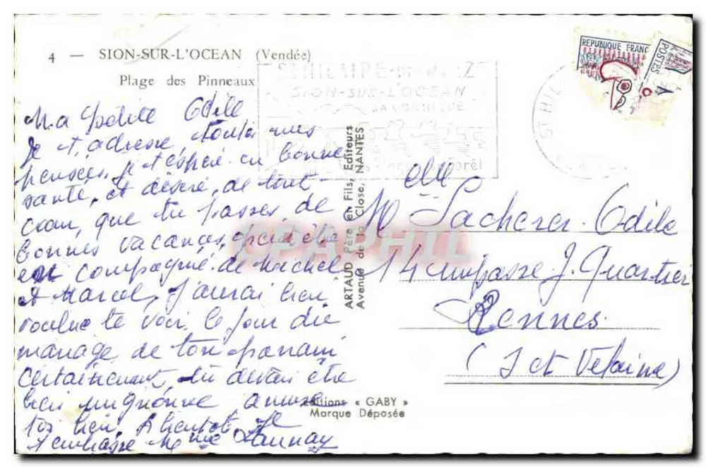 Plage des Pinneaux — Sion-sur-l'Océan (Vendée) — Éditeur Gaby - Rückseite
