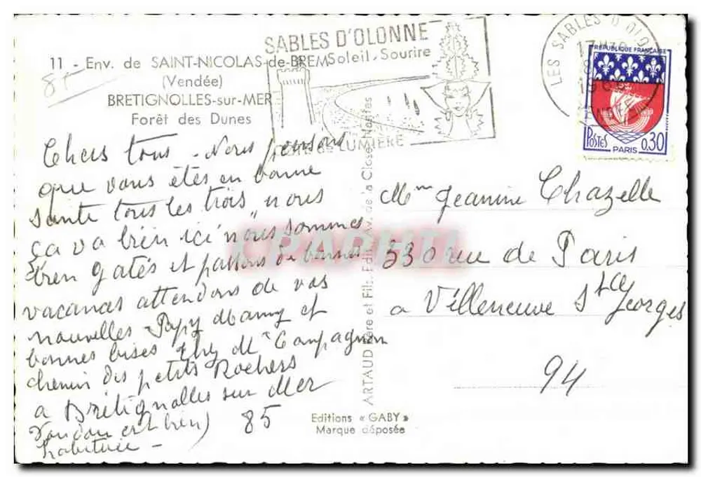 Kiefernwald — Sables-d'Olonne — Editions Gaby - Rückseite
