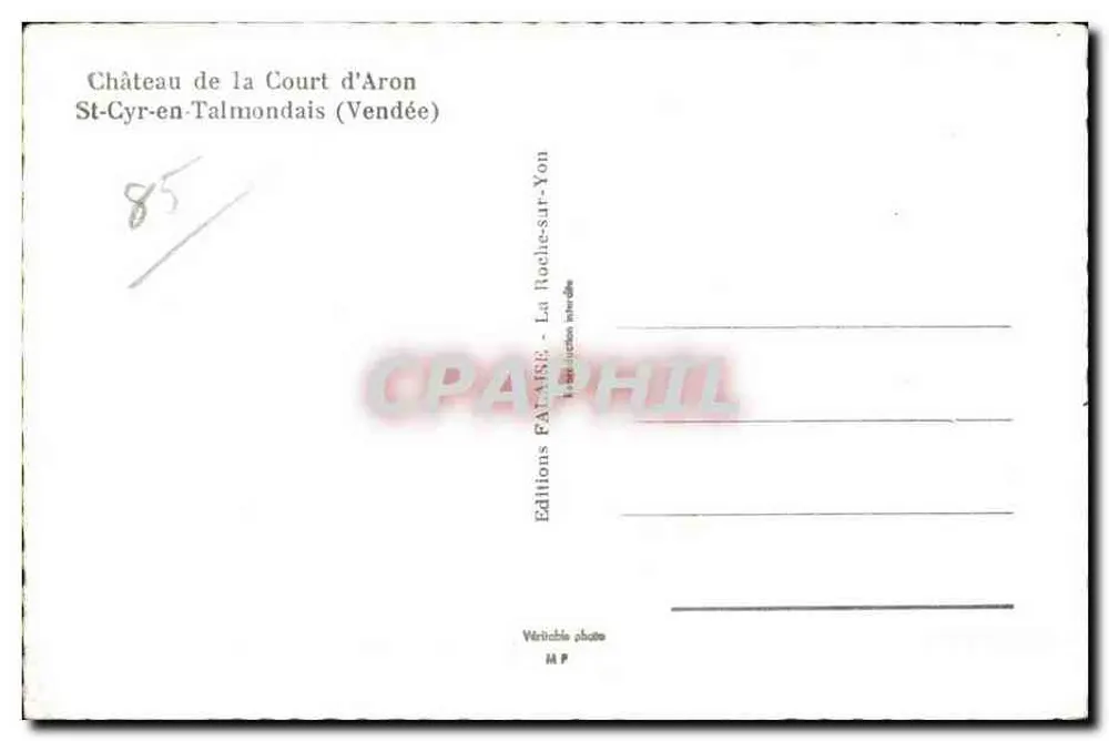 Schloss la Court d'Aron — St-Cyr-en-Talmontais (Vendée) — Éditions FATAIS - Rückseite