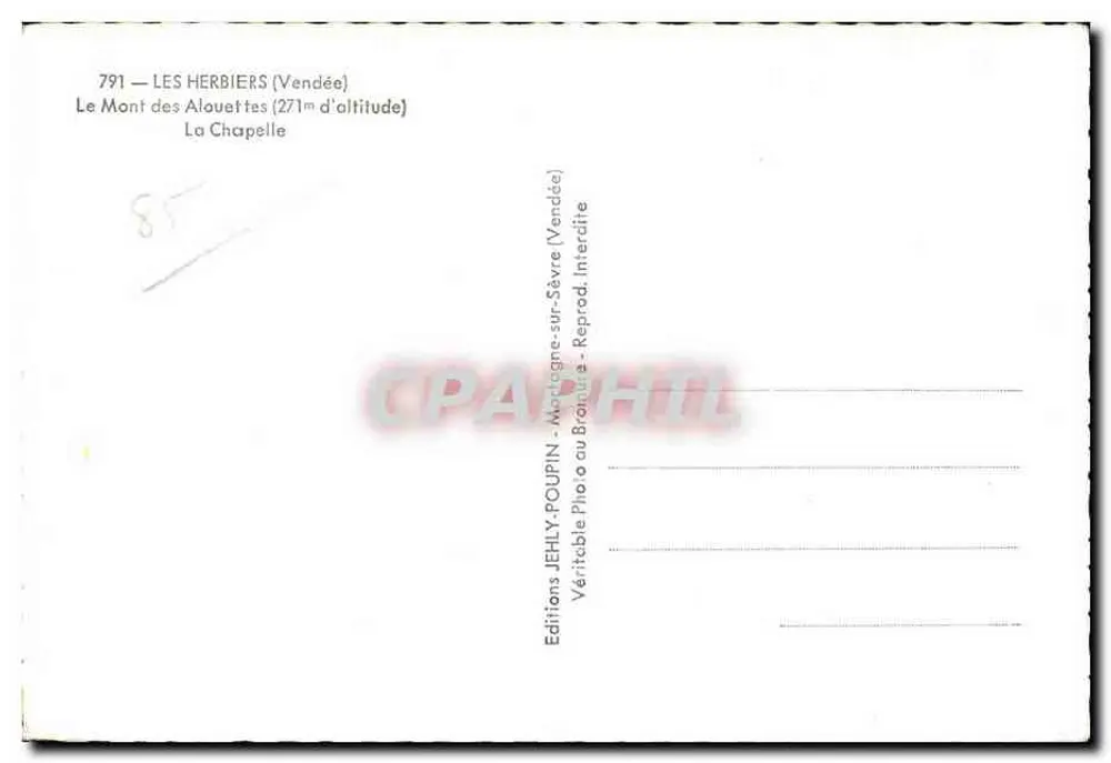 Die Kapelle — Mont des Alouettes (271m Höhe) — Editions JEHLY-POULPIN - Rückseite
