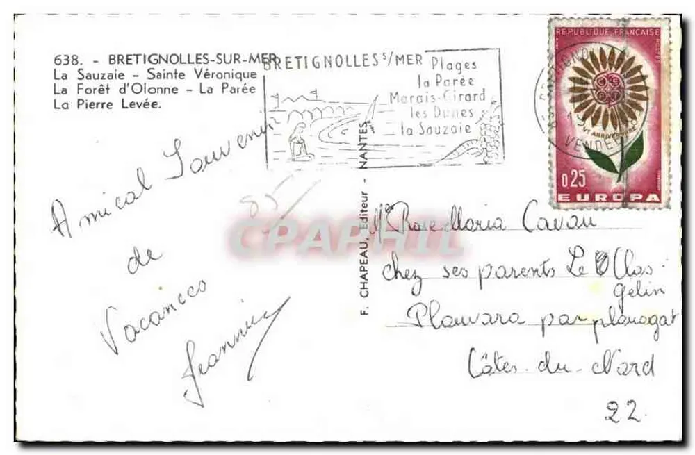 Bretignolles-sur-Mer — Panoramablick — F. Chapeau, Verlag, n°638 - Rückseite