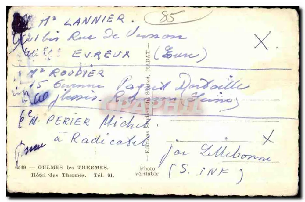 Hotel dos Termas — Oulmes-les-Thermes — Edições Baudoin du Sausset - Verso
