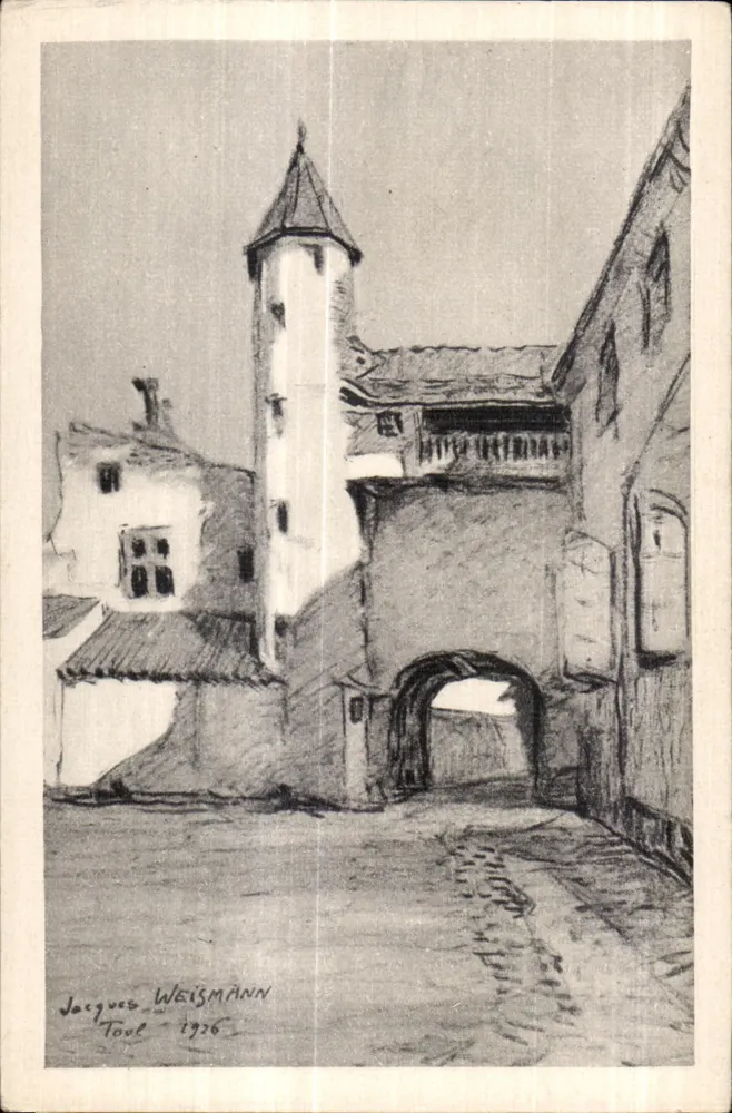 Stadttor mit Turm — Zeichnung von Jacques Weismann — Toul 1926 - Vorderseite