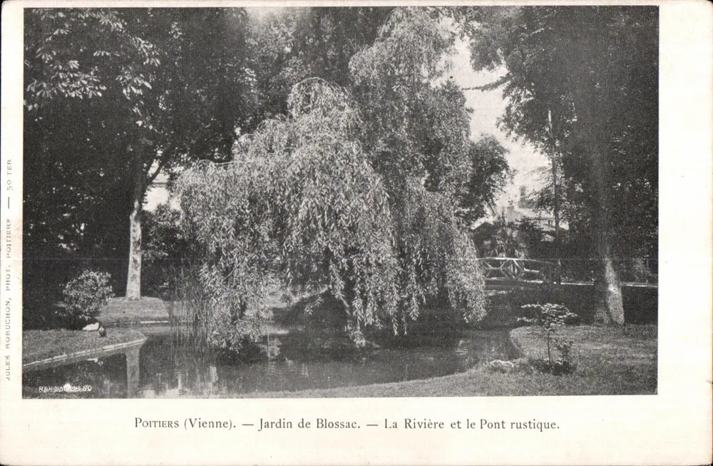 Poitiers (Vienne) — Garten Blossac — Der Fluss und die rustikale Brücke — Jules Robuchon, Fotografie. Poitiers, 50 ter - Vorderseite