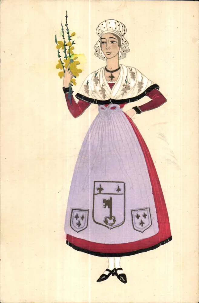 Mujer en traje tradicional de Anjou — Provincias francesas — editada por Carte Postale Anjou - Anverso