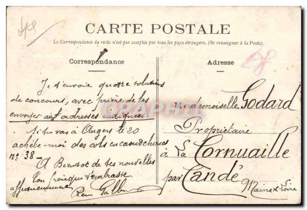 Ingrandes (M.-et-L.) — Vue prise du milieu du Pont — Éditeur : Édition Gasnier, lib., Ingrandes - Verso