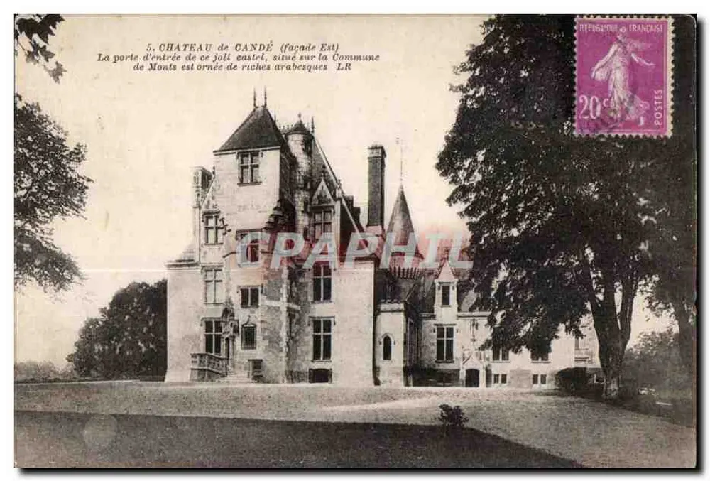 Schloss Candé (Ostfassade) — Eingangstür mit reichen Arabesken — Verlag L.R. - Vorderseite