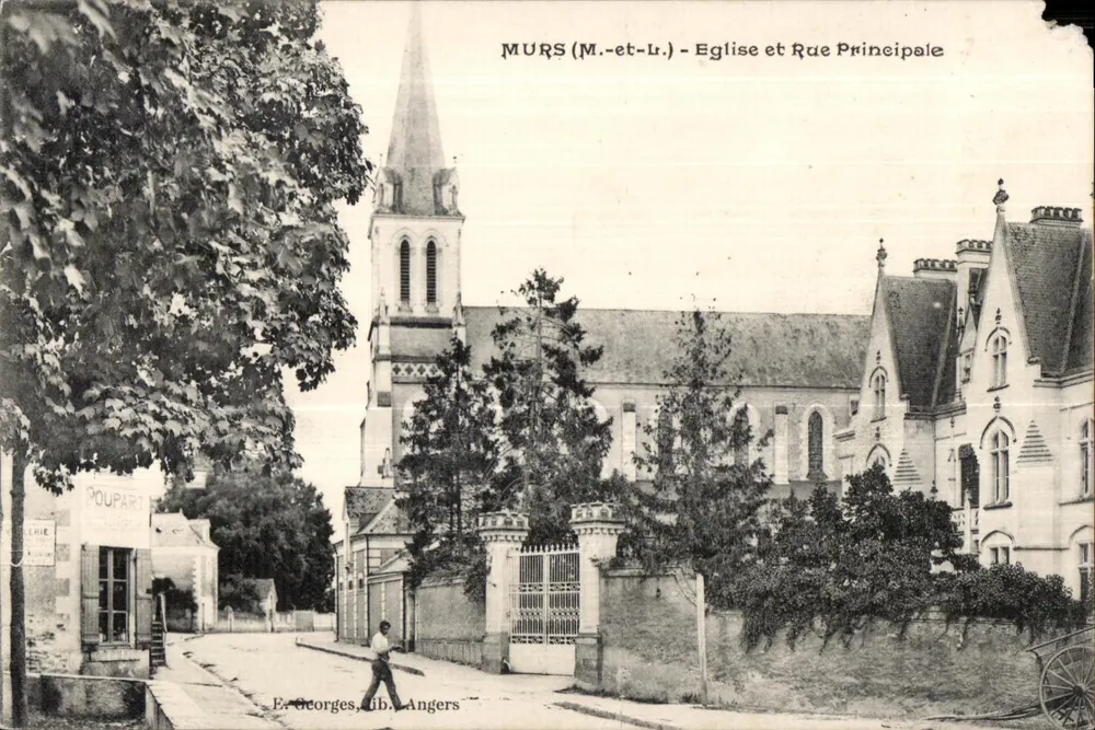 Murs (M.-et-Lr.) - Kirche und Hauptstraße — E. Georges, lib. Angers - Vorderseite