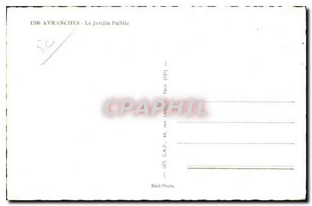 Ayranches - O Jardim Público — editor C.A.P. Paris - Verso