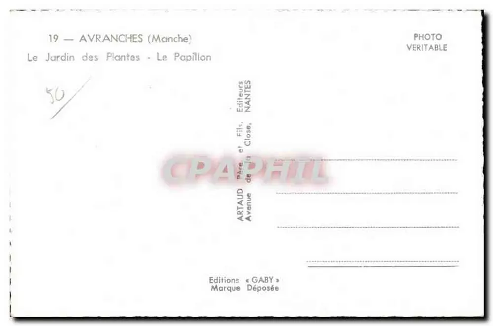 Avranches (Manche) — Der Botanische Garten — Der Schmetterling — Éditions Gaby, Nantes - Rückseite