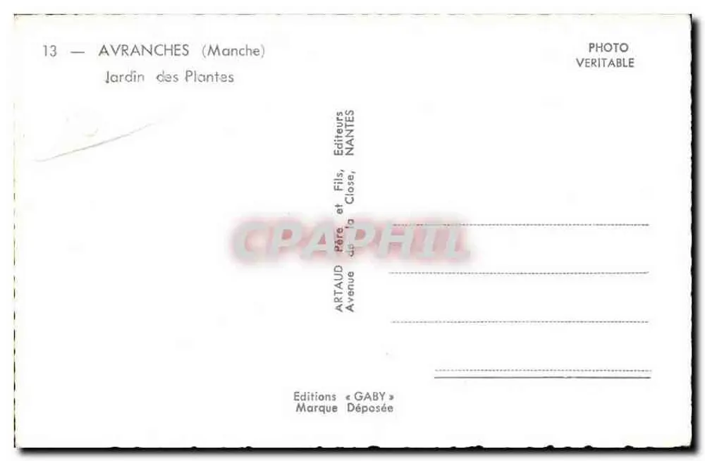 Jardim das Plantas — Avranches (Manche) — Edições Gaby - Verso