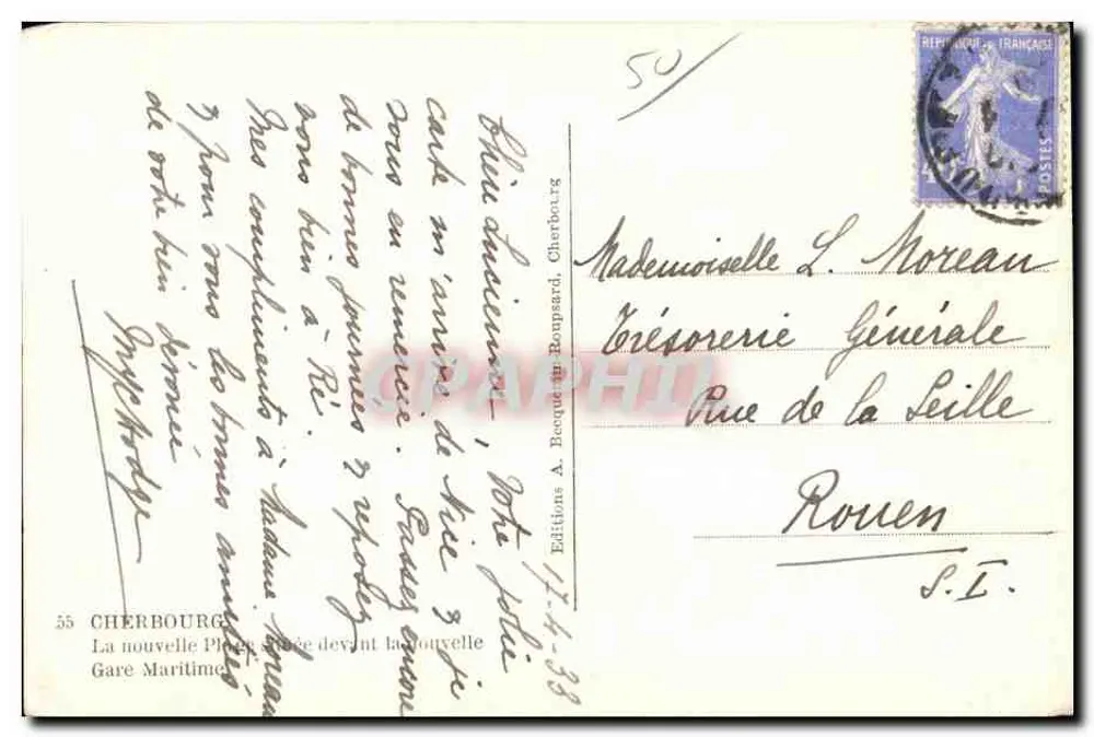 Cherbourg — A nova Praia localizada diante da nova Estação Marítima — Edições A. Becquet-Roupaud - Verso