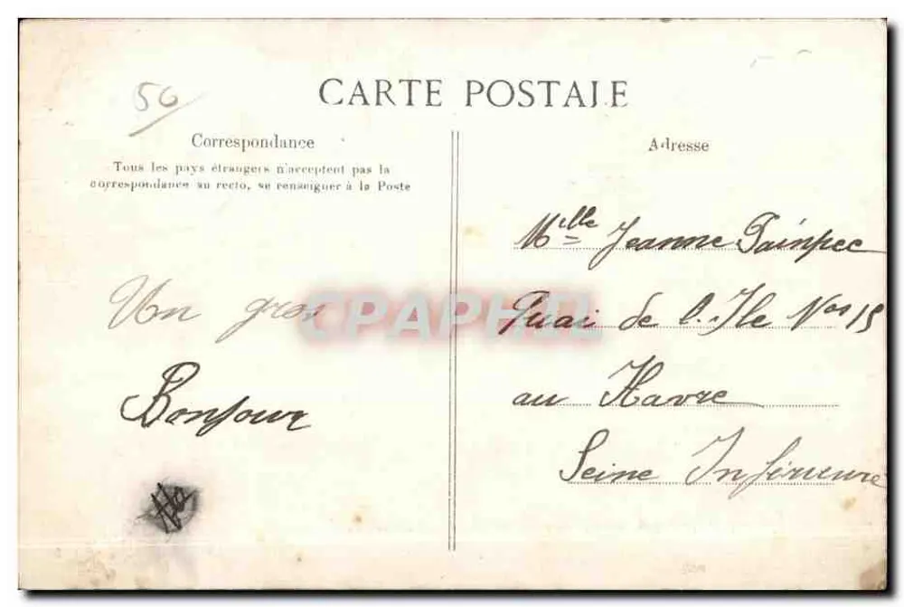 Cherbourg - Statue Napoleons I. — Blumenverzierung und Text 'Je vous envoie ces Fleurs' — Verlag nicht sichtbar - Rückseite