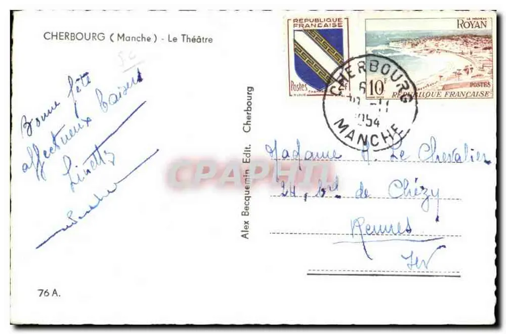 Cherbourg (Manche) - O Teatro — Alex Becquequin Edit. n°76 A - Verso