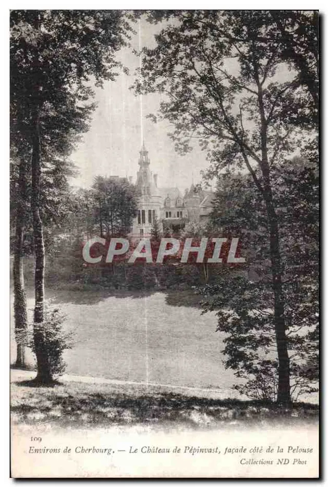 Umgebung von Cherbourg — Schloss Pépinvast, Frontseite zum Rasen — Collections ND Phot - Vorderseite