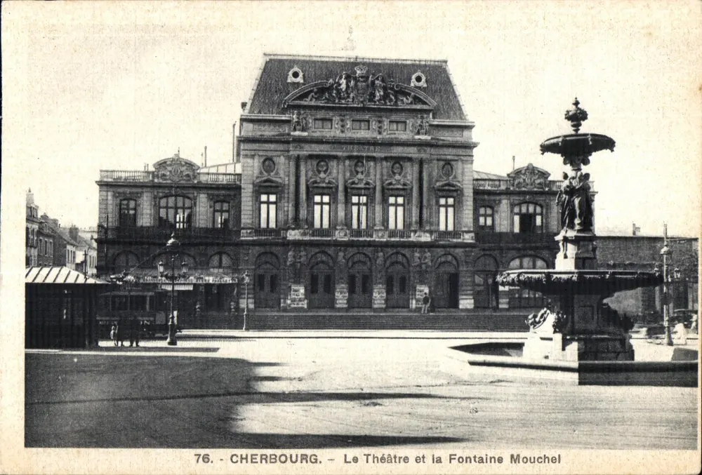Cherbourg — Das Theater und die Fontaine Mouchel — A. Becquemin - Vorderseite