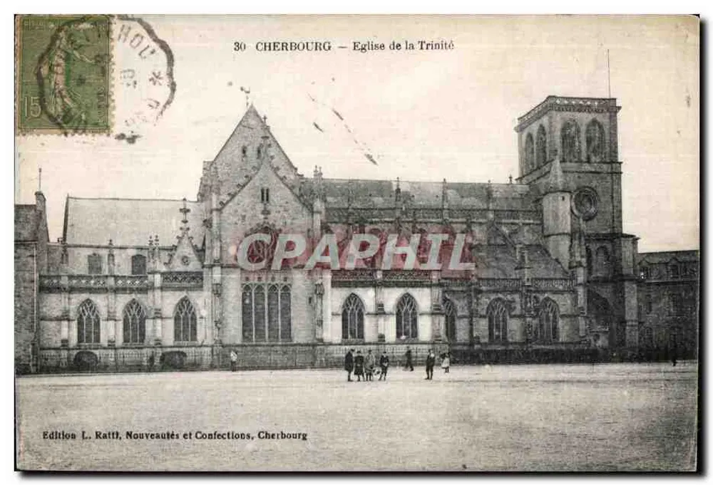 Cherbourg — Igreja da Trindade — Edição L. Ratti, Novidades e Confecções, Cherbourg - Frente