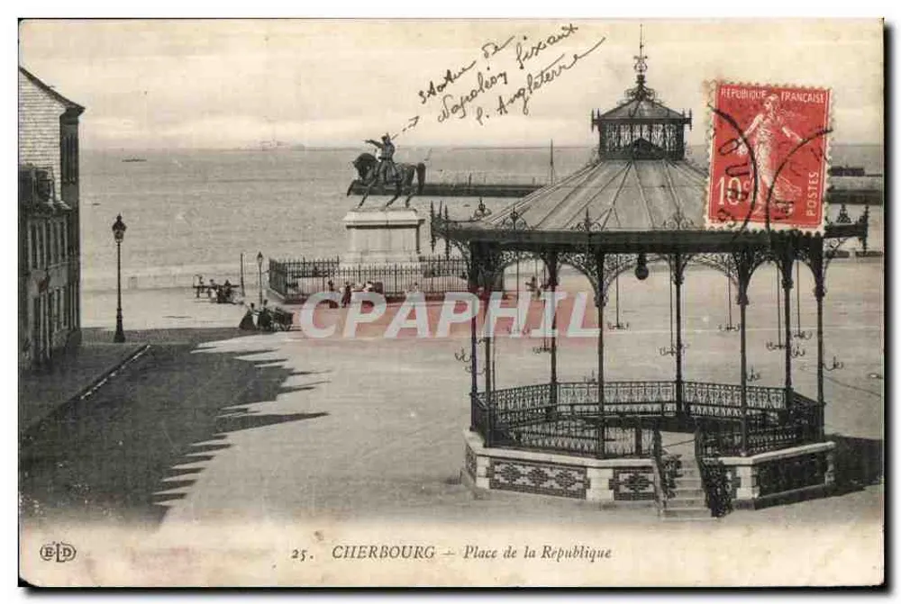 Cherbourg — Place de la République avec kiosque et statue équestre — Éditeur E.D. n°25 - Vorderseite