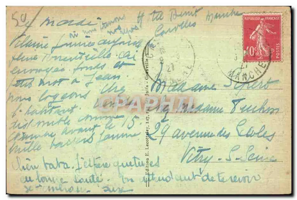 Carolles — A Vale dos Pintores — Edição E. Lecoltrey, n° 347 - Verso