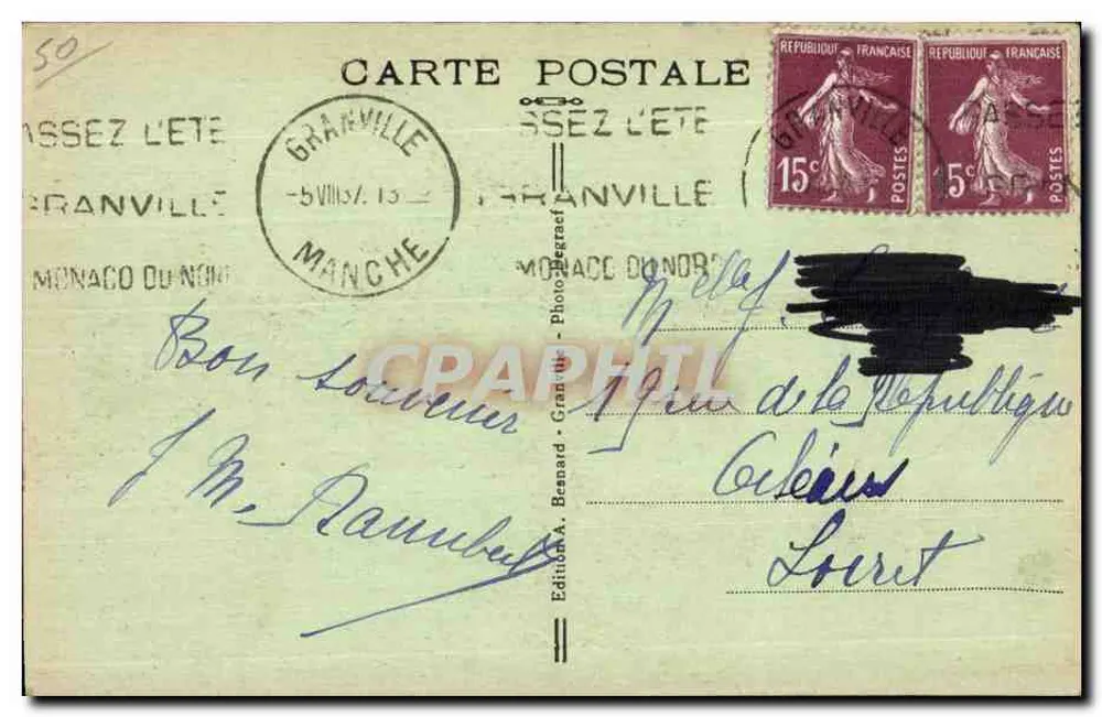 Granville — Vista da Praia — Edição A. Bernard, n° 137 - Verso