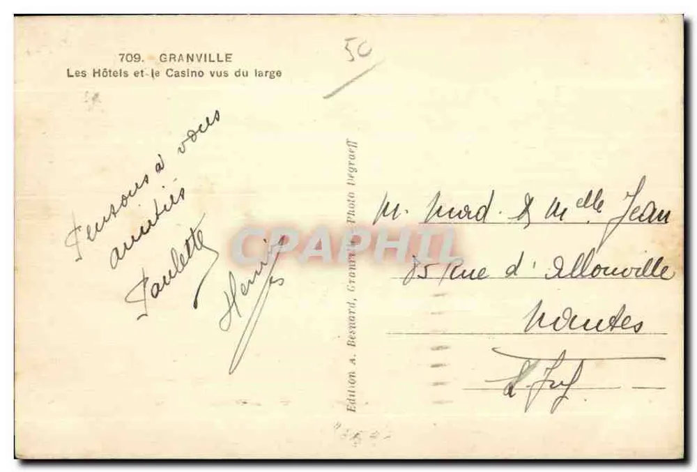Granville — Die Hotels und das Casino aus der Ferne gesehen — Edition A. Besnard, Granville - Rückseite