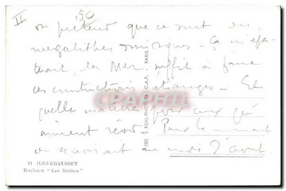 Les Chaussey — Rochas "Les Moines" — C.A.P. (50) — editor REAL-PHOTOS - Verso