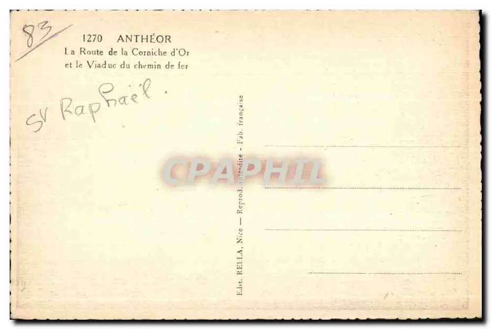 Anthéor — Route de la Corniche d'Or und Viadukt des Schienenwegs — Verlag REILLA, Nice - Rückseite
