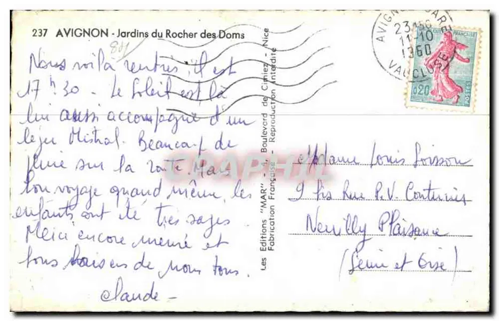 Jardins do Rocher des Doms — Avignon — Edições 'MAR' - Verso