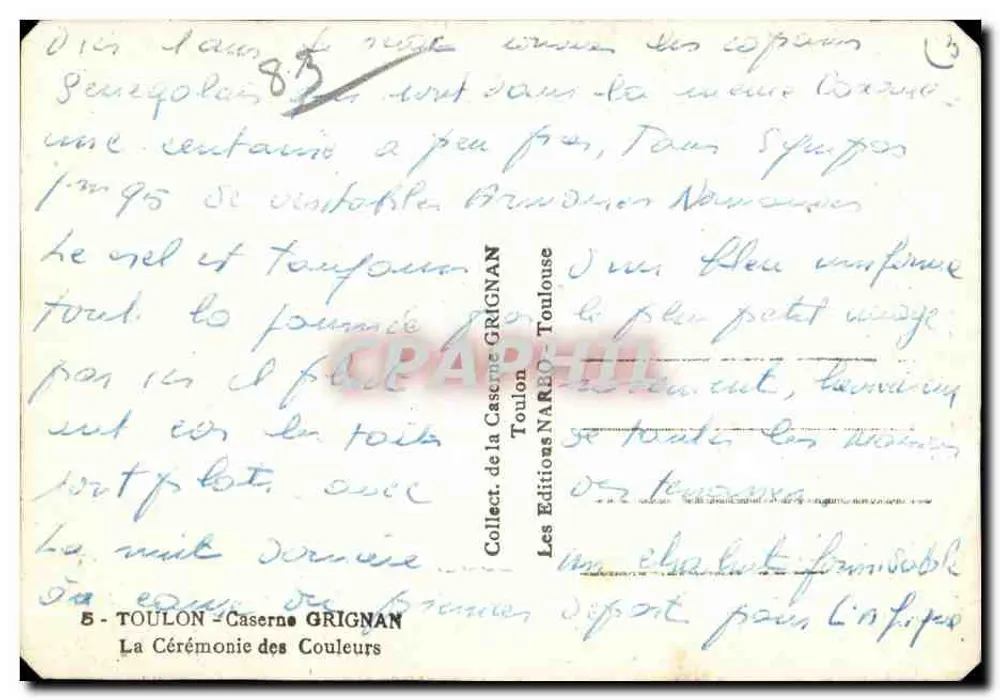 Toulon - Caserne Grignan — Cérémonie des Couleurs, éditeur Les Éditions de la Caserne Grignan, Toulouse - Rückseite