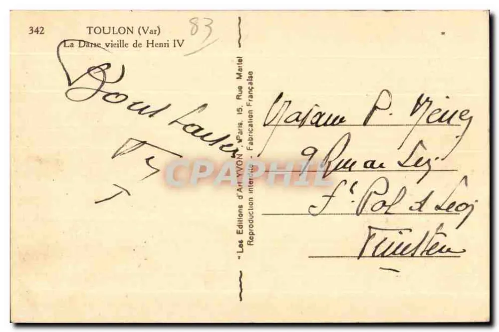 Die alte Darse von Henri IV — Toulon — Éditions d'Art Yvonn - Rückseite