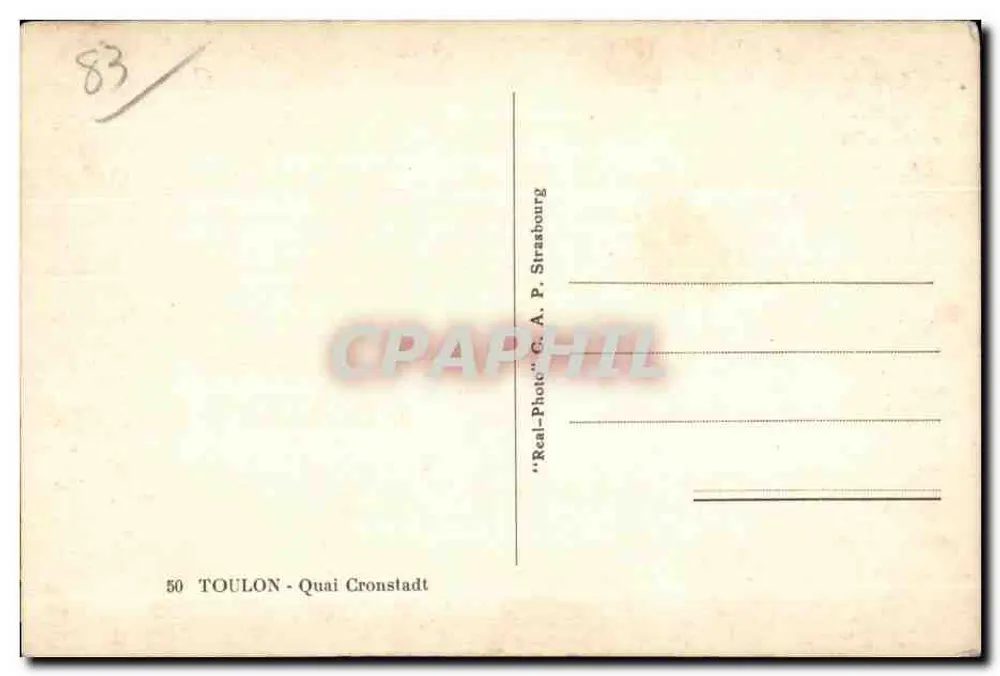 Toulon - Quai Cronstadt — Ansicht des Hafens mit Bergen im Hintergrund — Verlag C. A. P. Strasbourg, Nr. 50 - Rückseite