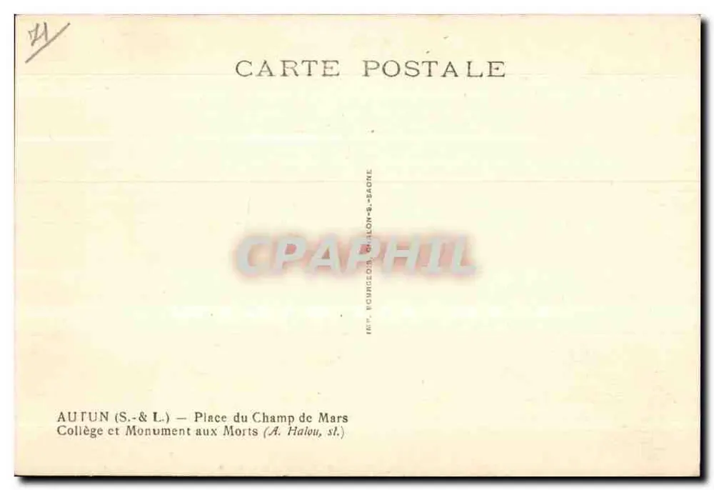Autun — Colégio e Monumento aos Mortos — editor S.&L. n°44 - Verso