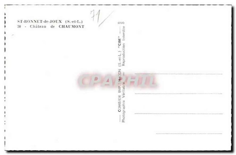 Castelo de Chaumont — Saint-Bonnet-de-Joux (S.-et-L.) — Combier Imprensa CIM - Verso