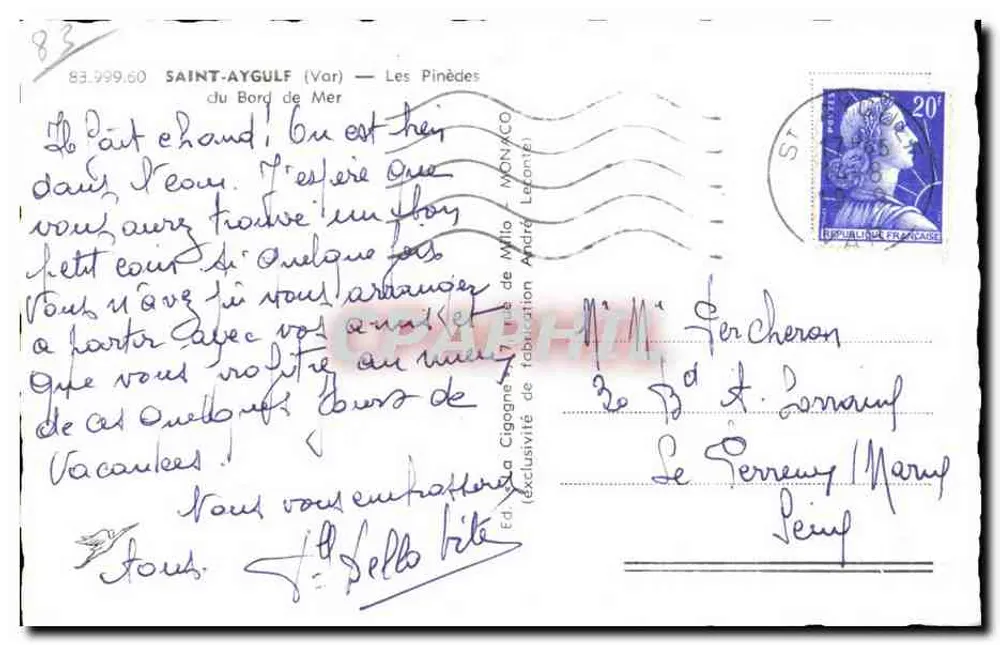 Die Pinienhaine am Meer — Saint-Aygulf (Var) — Verlag: La Cigogne, Nr. 61 - Rückseite
