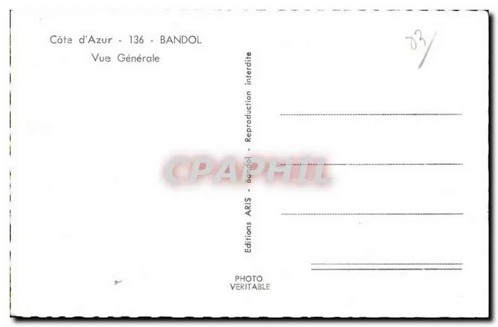 Bandol — Vista Geral — Edições ARIS - Verso