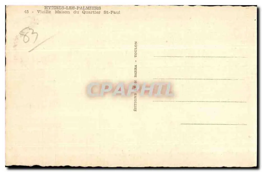 Hyères-les-Palmiers — Altes Haus im St-Paul-Viertel — Éditions N. Barra - Toulon - Rückseite