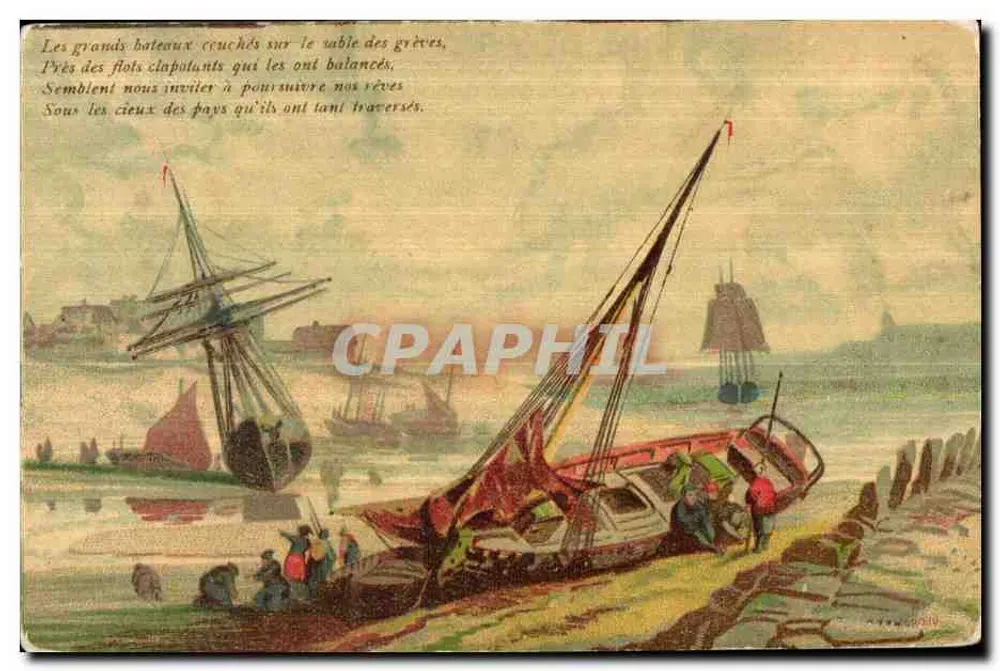 Barcos encalhados nas praias — cena marítima — editor A. V. Coiffy - Frente