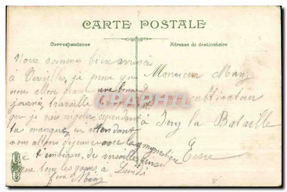 Ankunft in Versailles — Frau im Zug, Mann am Bahnsteig — Verleger nicht sichtbar, Nr. 3744 - Rückseite